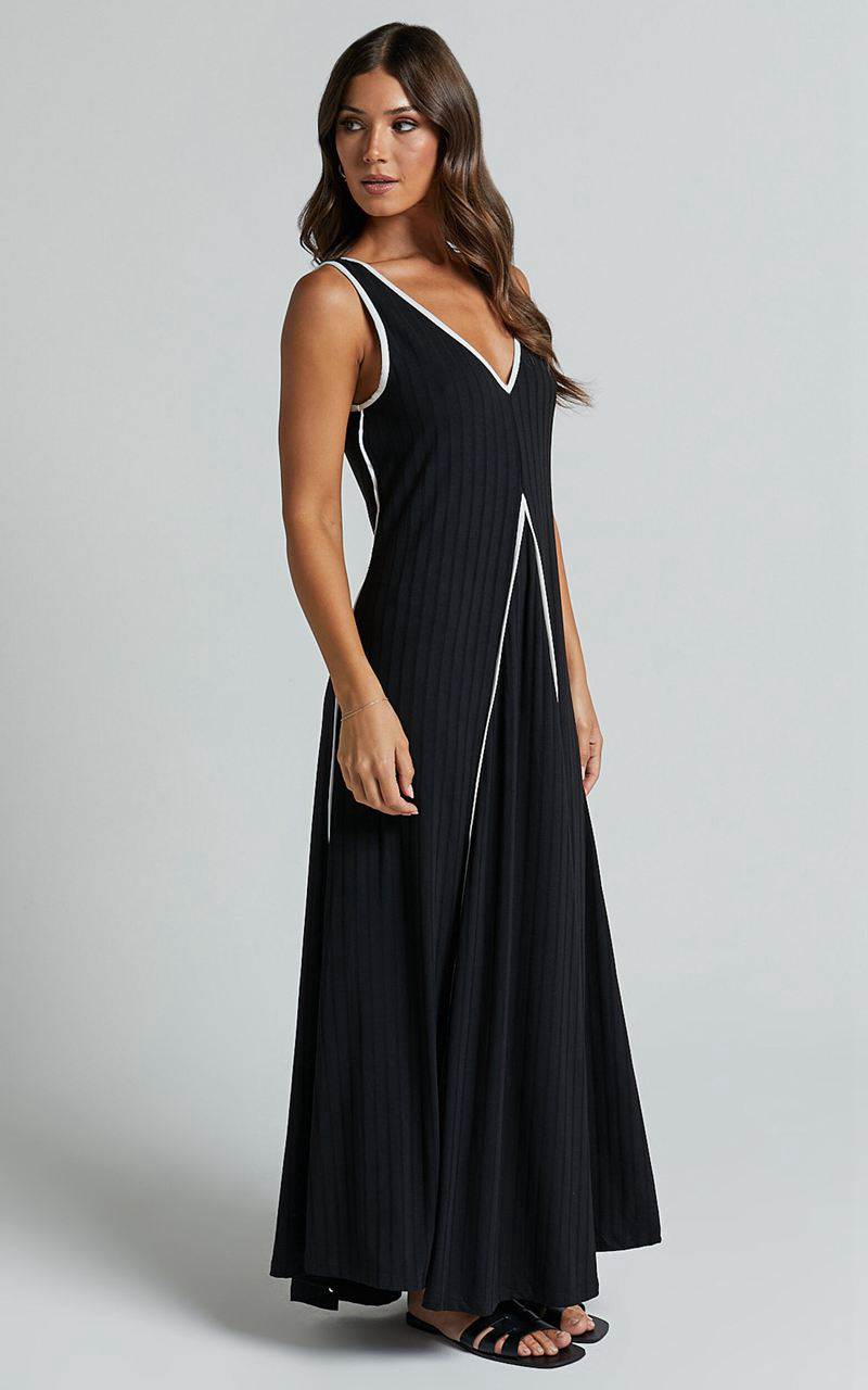 Showpo Cathleen Midi Dress - Ribbed Sleeveless Low Back Dress Black | MPQWNX483