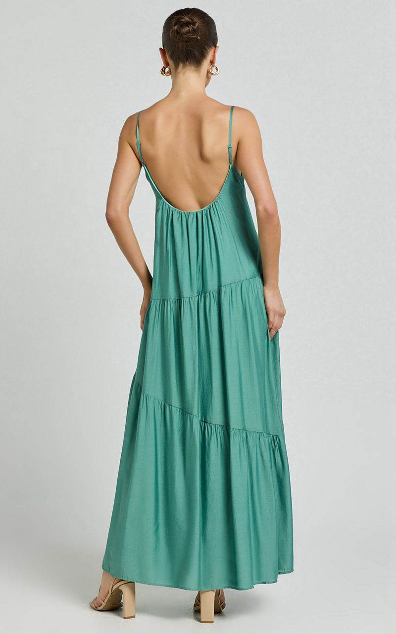 Showpo Cecila Midi Dress - Straight Neckline Sleeveless Dress Sage | HSMBCU659