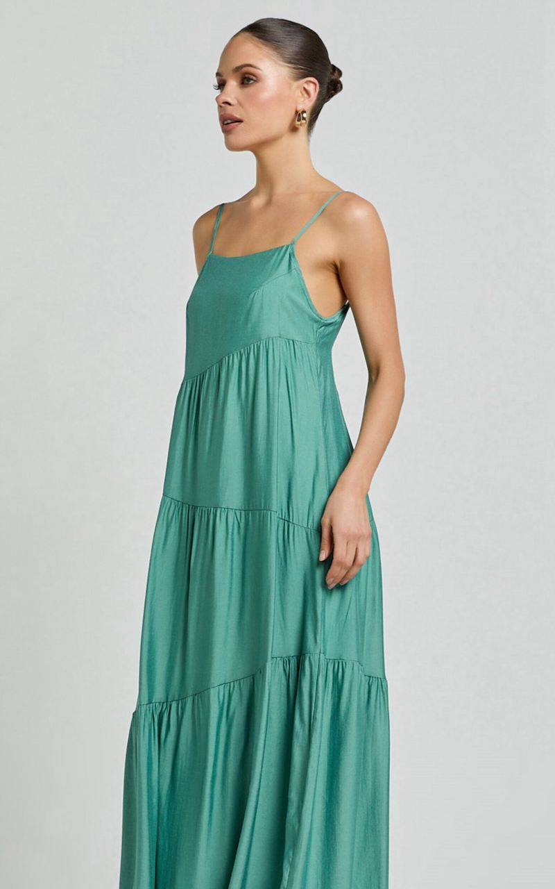 Showpo Cecila Midi Dress - Straight Neckline Sleeveless Dress Sage | HSMBCU659