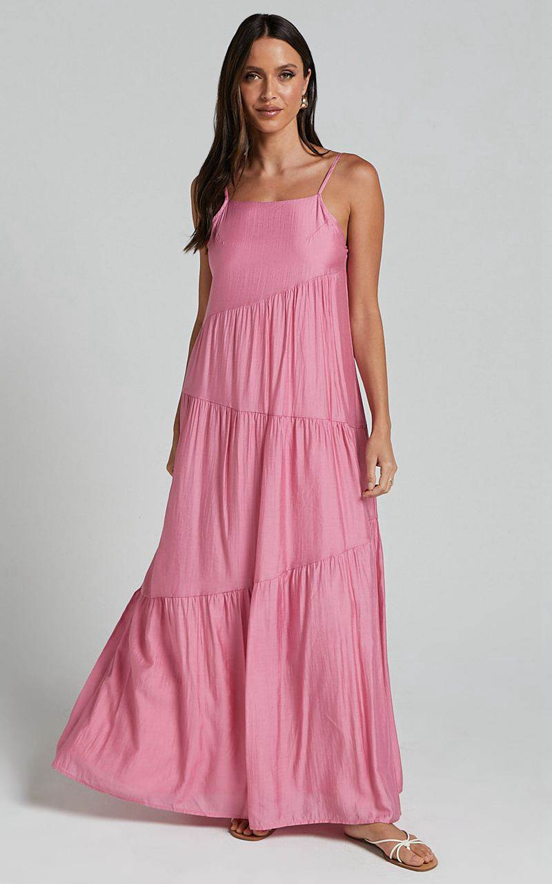 Showpo Cecila Midi Dress - Straight Neckline Sleeveless Dress Pink | FBGIKE235