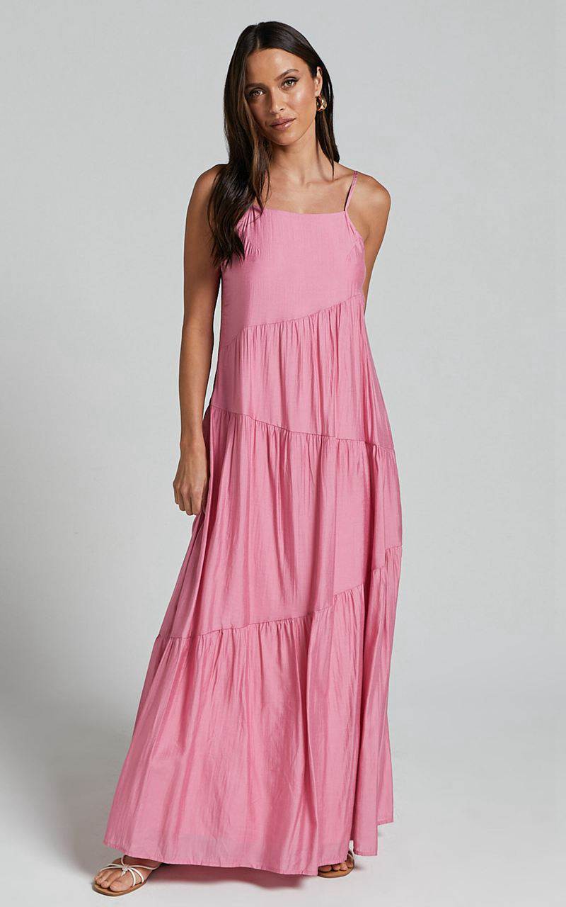 Showpo Cecila Midi Dress - Straight Neckline Sleeveless Dress Pink | FBGIKE235