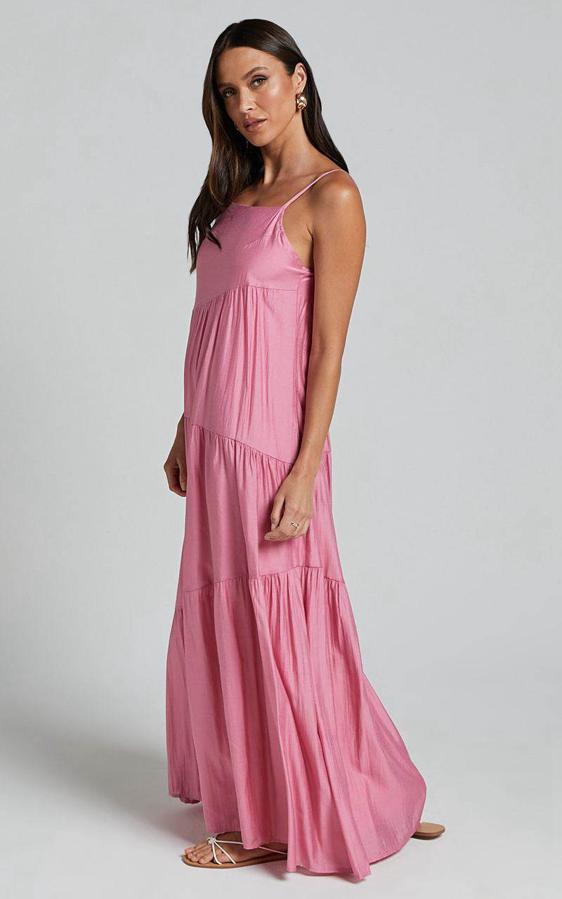 Showpo Cecila Midi Dress - Straight Neckline Sleeveless Dress Pink | FBGIKE235