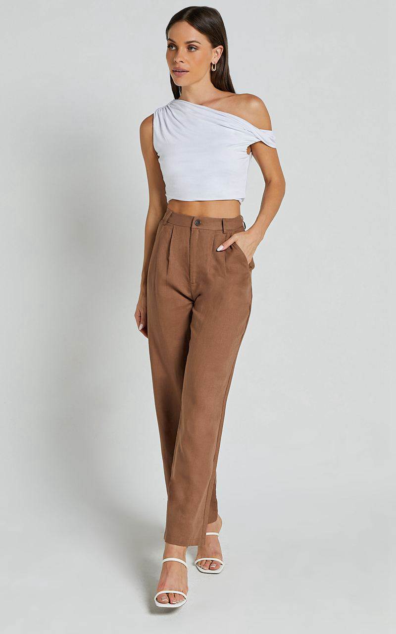 Showpo Celenia Pants - High Waisted Wide Leg Pants Tobacco | UZCVOE576