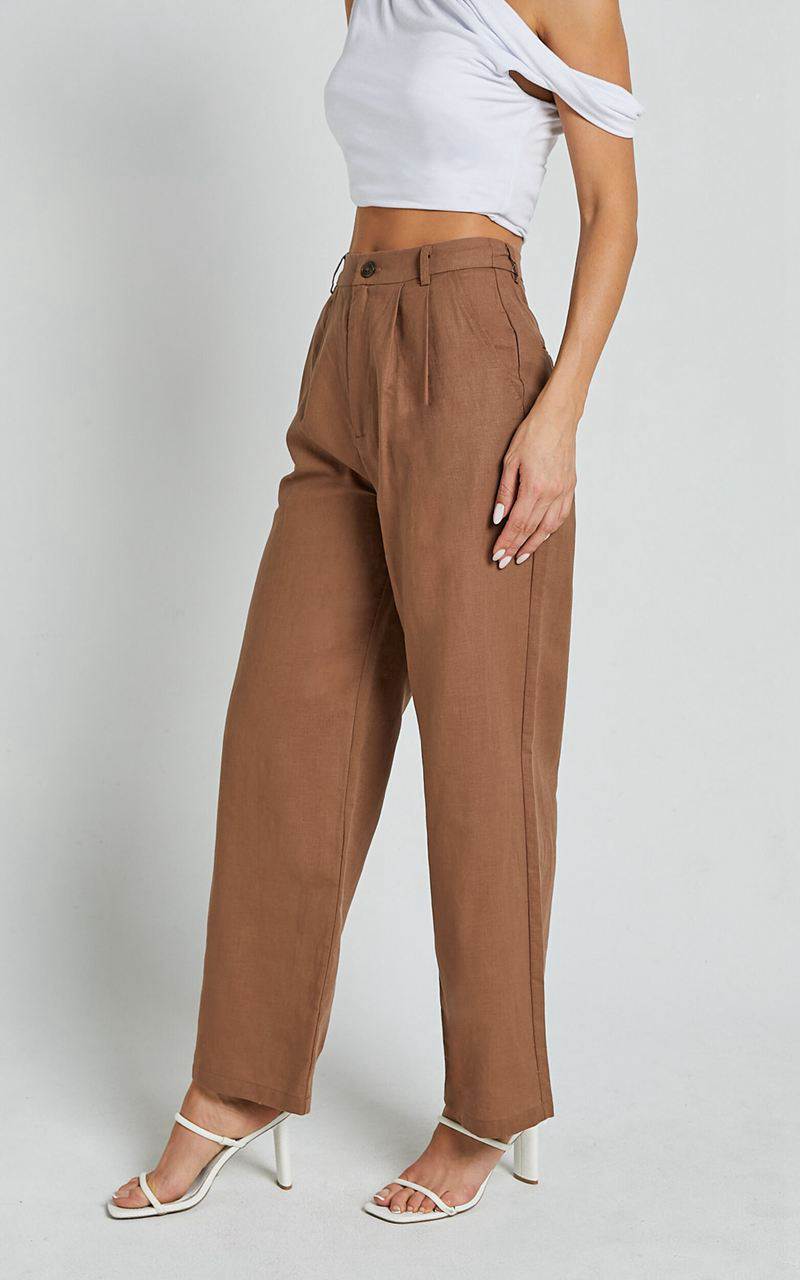 Showpo Celenia Pants - High Waisted Wide Leg Pants Tobacco | UZCVOE576