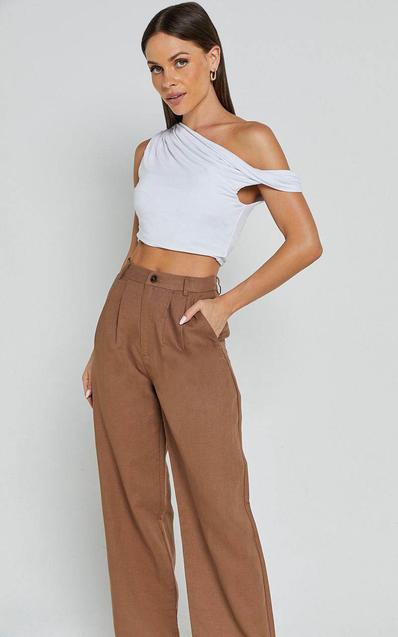 Showpo Celenia Pants - High Waisted Wide Leg Pants Tobacco | UZCVOE576