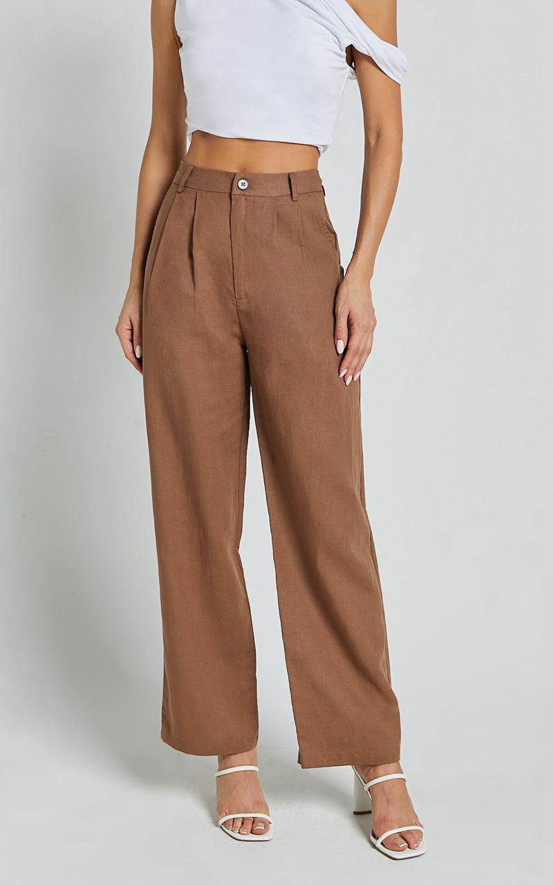 Showpo Celenia Pants - High Waisted Wide Leg Pants Tobacco | UZCVOE576