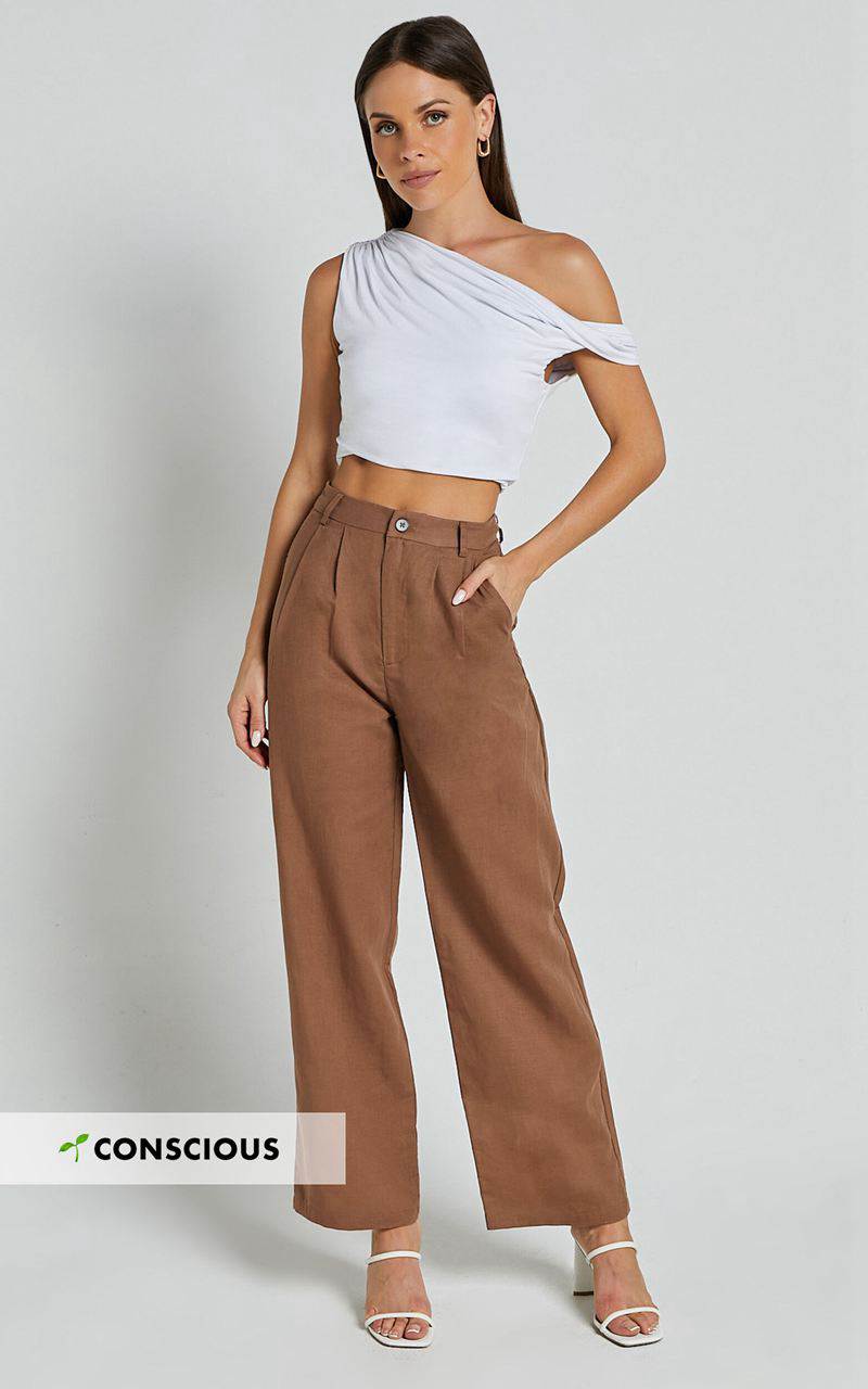 Showpo Celenia Pants - High Waisted Wide Leg Pants Tobacco | UZCVOE576