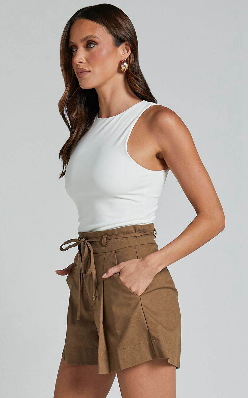 Showpo Celosia Shorts - Linen Look High Waist Tie Shorts Olive | OFGRNI169