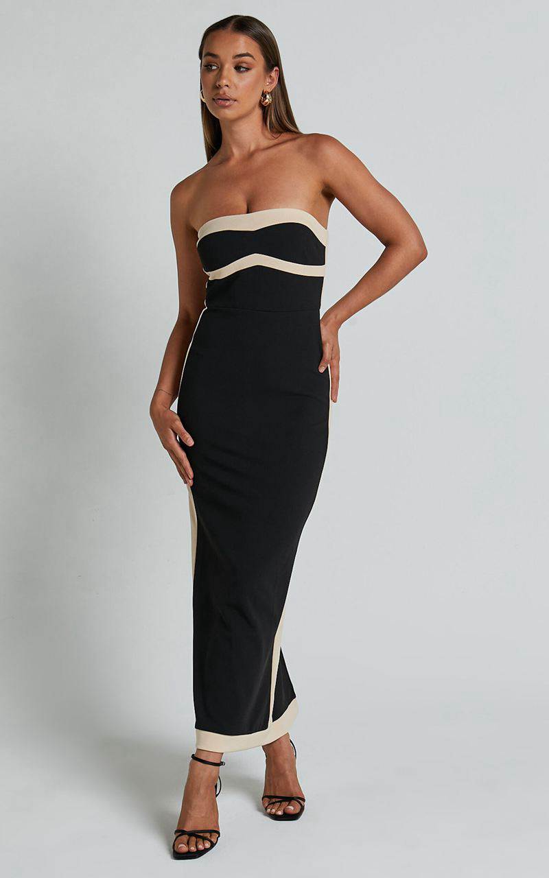 Showpo Chailyn Midi Dress - Strapless Bodycon Dress Black | BREQDA570