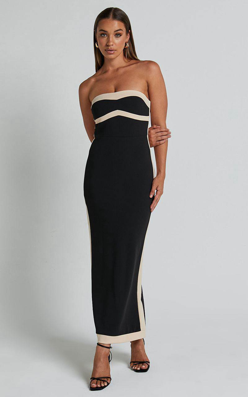 Showpo Chailyn Midi Dress - Strapless Bodycon Dress Black | BREQDA570