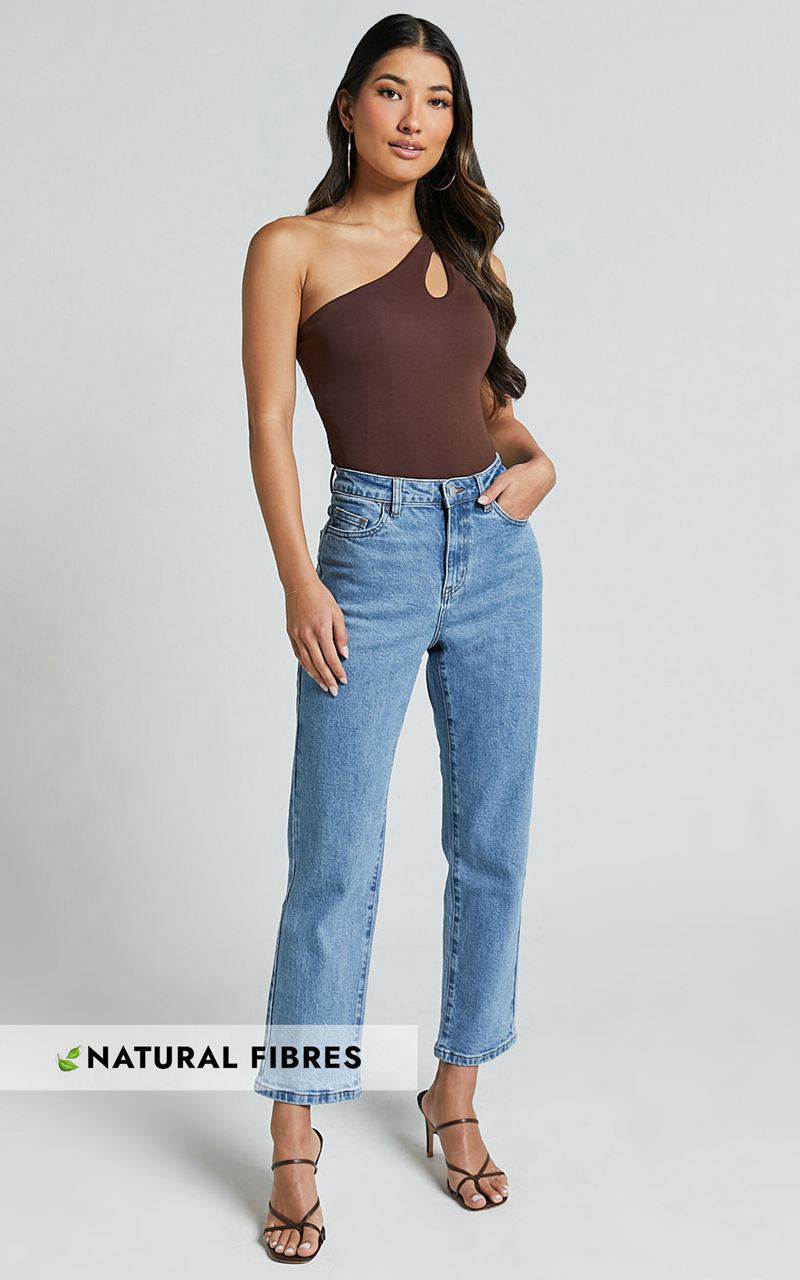 Showpo Chandler Jeans - High Waisted Crop Straight Jeans Mid Blue Wash | BLKVPR132