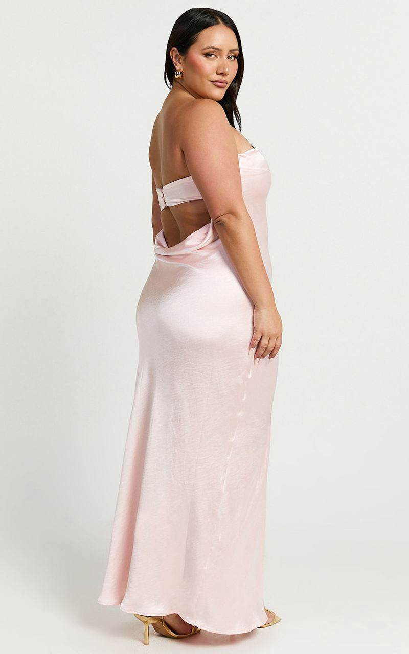 Showpo Charlita Maxi Dress - Strapless Cowl Back Satin Dress Pale Pink | HFBSUR732