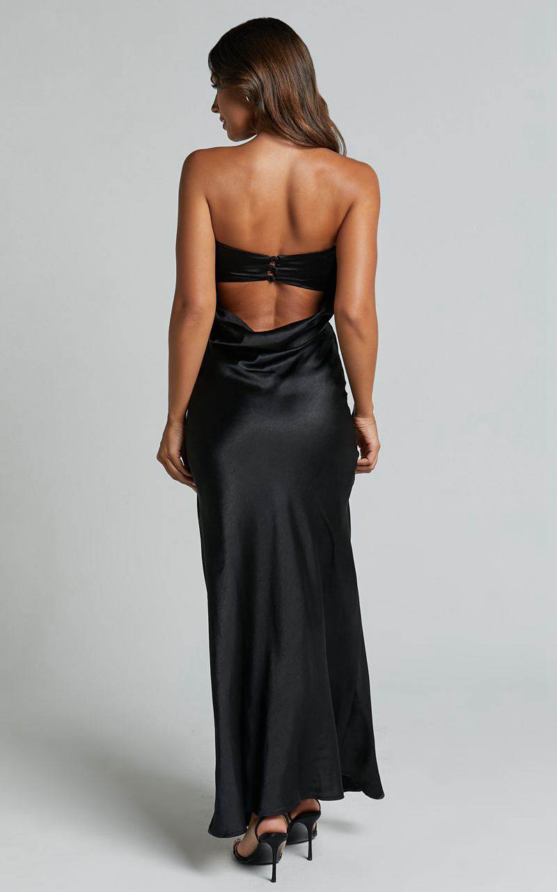 Showpo Charlita Maxi Dress - Strapless Cowl Back Satin Dress Black | GNPQBV951