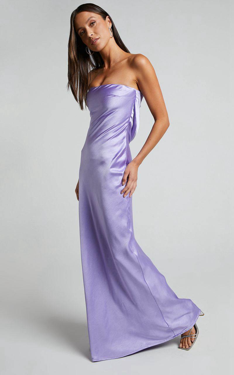 Showpo Charlita Maxi Dress - Strapless Cowl Back Satin Dress Lilac | CEOYNI459