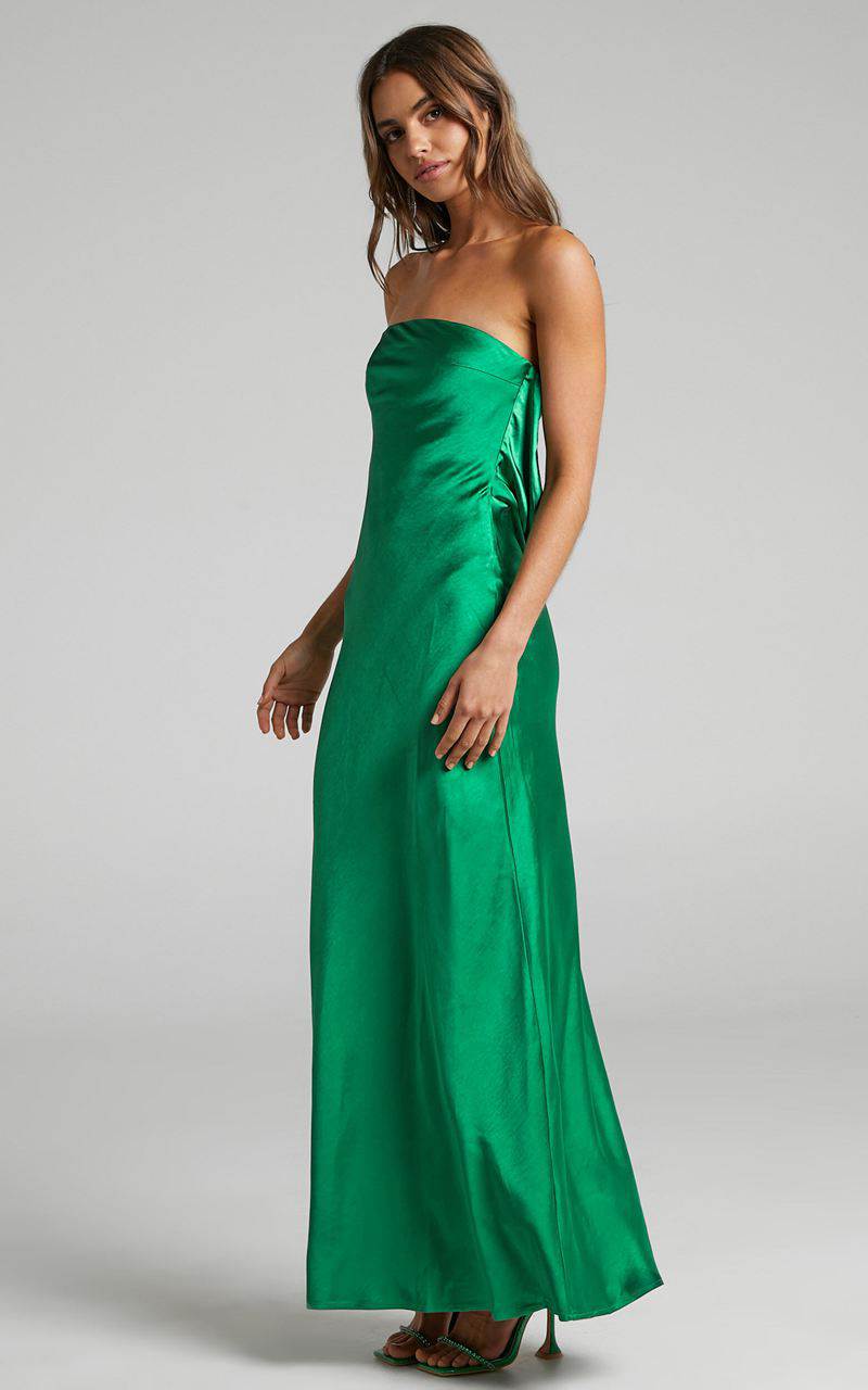 Showpo Charlita Maxi Dress - Strapless Cowl Back Satin Dress Green | UCFZIA290