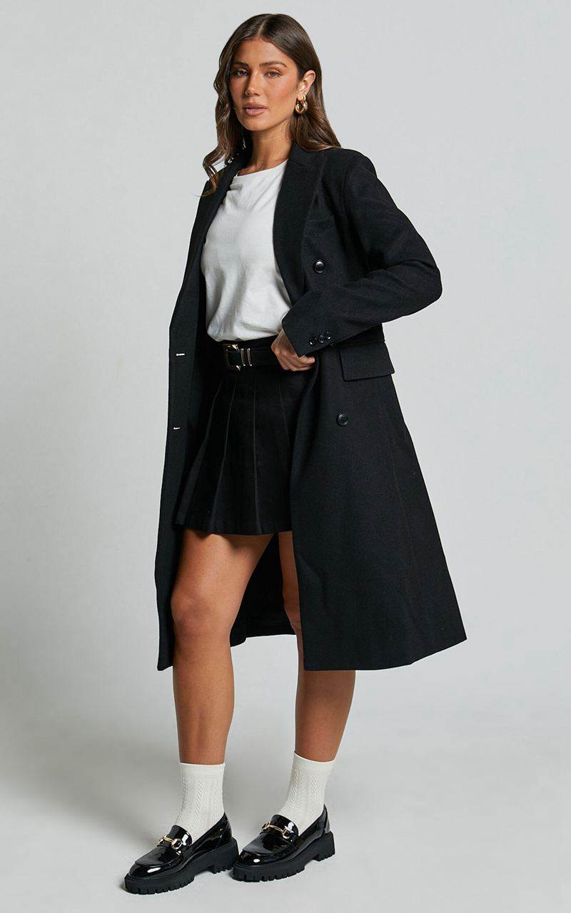 Showpo Charlotte Coat - Double Breasted Long Line Coat Black | WDOYTV816