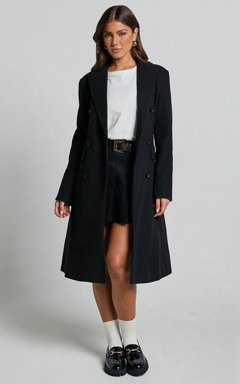 Showpo Charlotte Coat - Double Breasted Long Line Coat Black | WDOYTV816