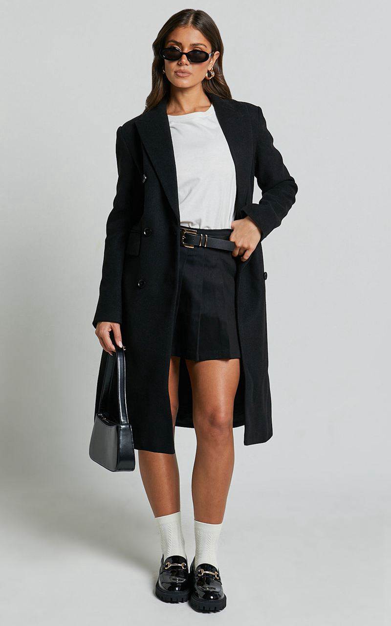 Showpo Charlotte Coat - Double Breasted Long Line Coat Black | WDOYTV816