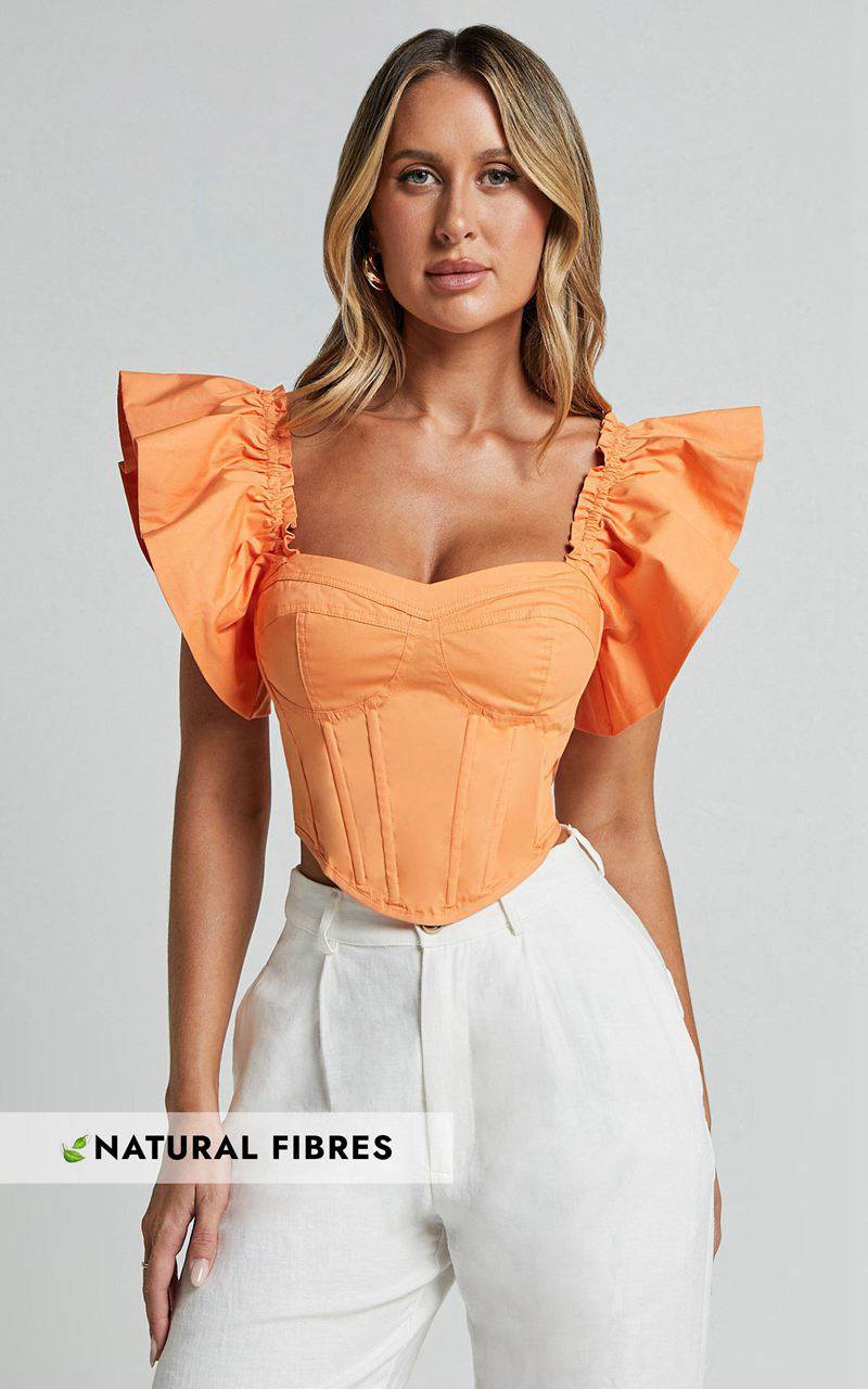 Showpo Charon Top - Flutter Sleeve Corset Top Sherbet | CGPVNB540