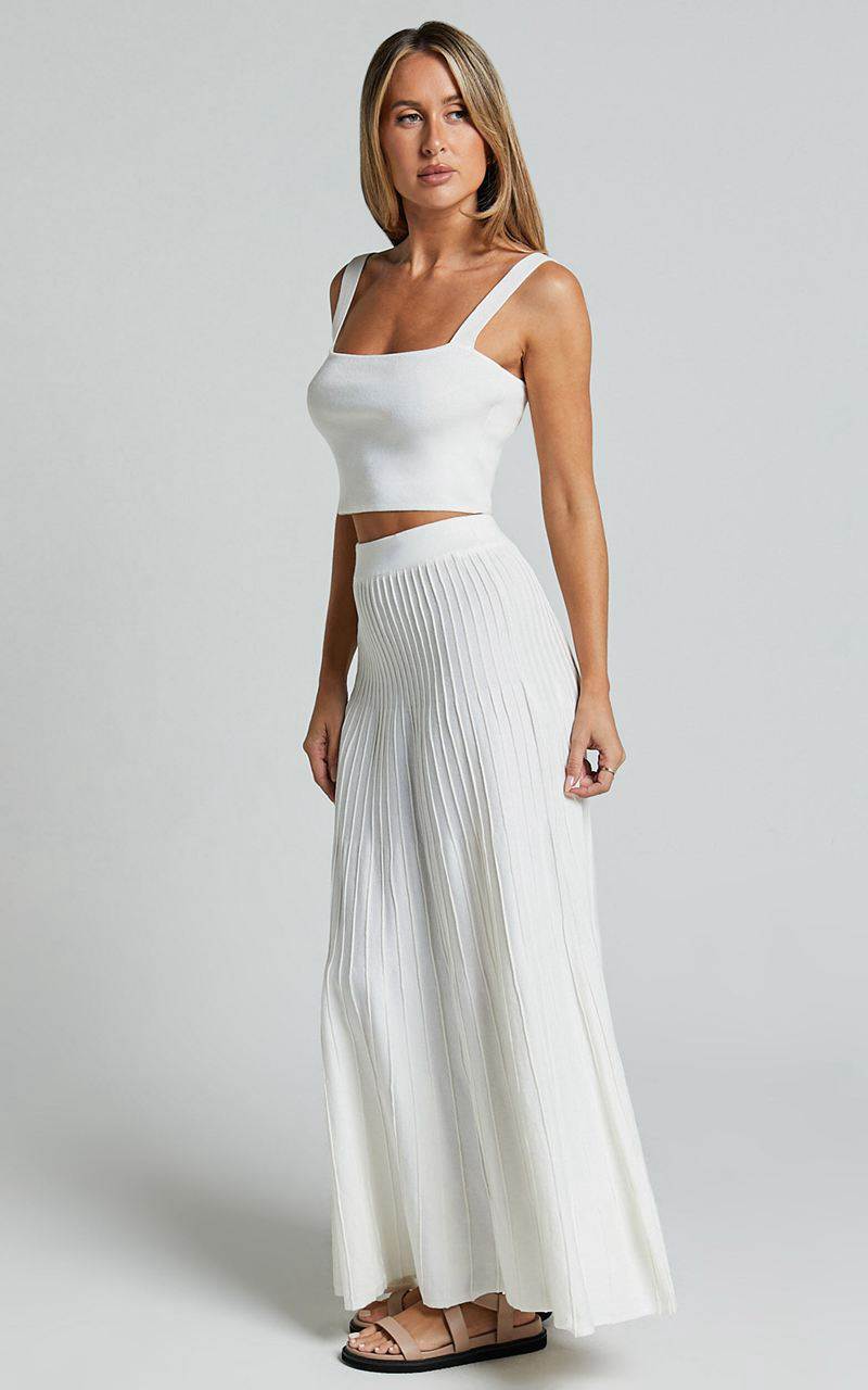 Showpo Cherylene Two Piece Set - Knitted Square Neck Crop Top And Midi Skirt Set Off White | VQRXOA904