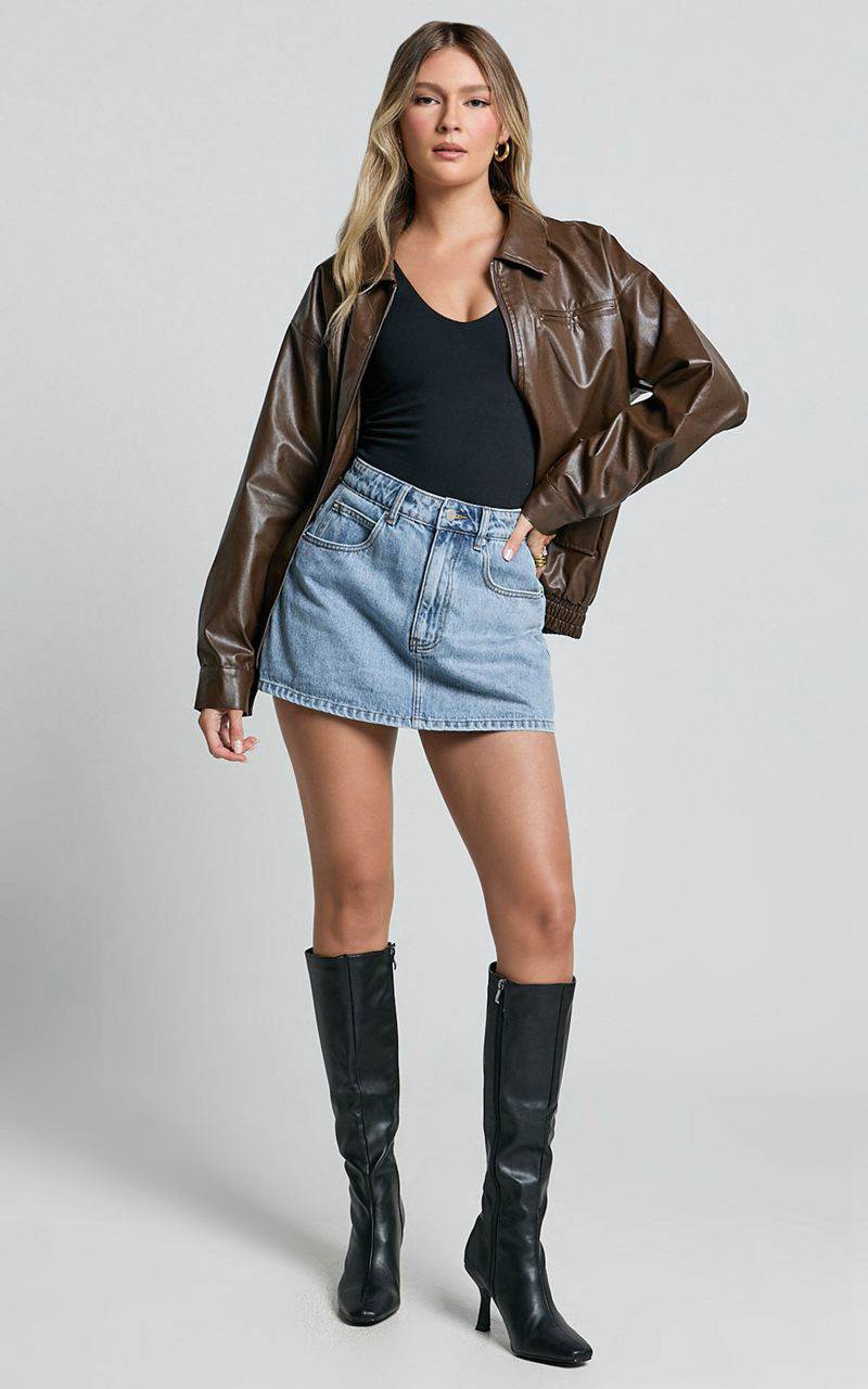 Showpo Chloe Jacket - Faux Leather Bomber Jacket Brown | OFBGWH476