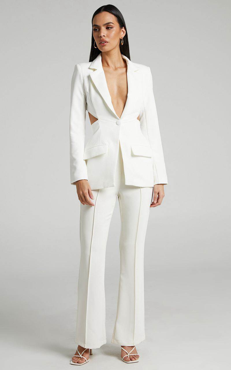 Showpo Chona Blazer - Tailored Hourglass Cut Out Blazer White | QXFOSM130