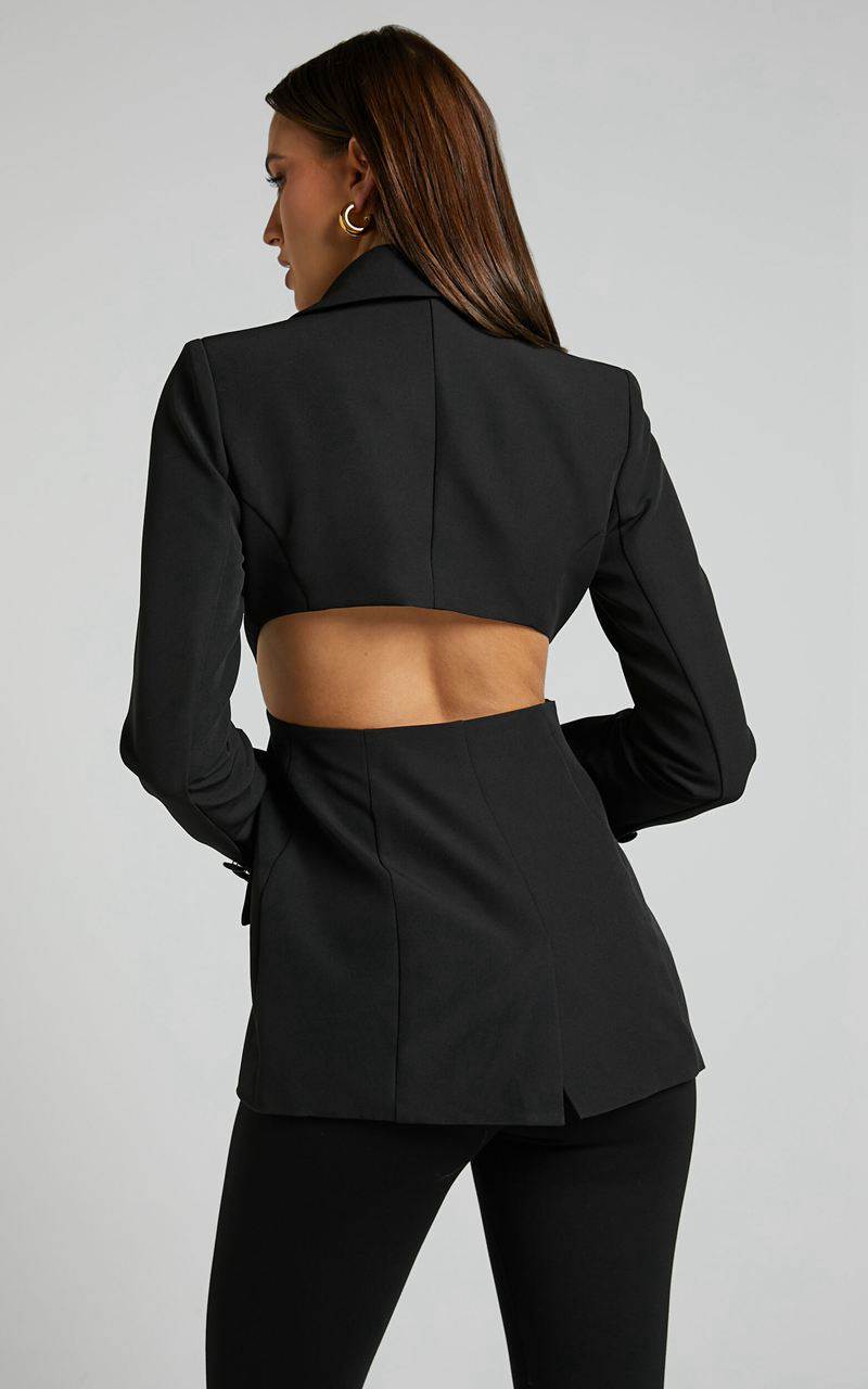 Showpo Chona Blazer - Tailored Hourglass Cut Out Blazer Black | KWNBVF751