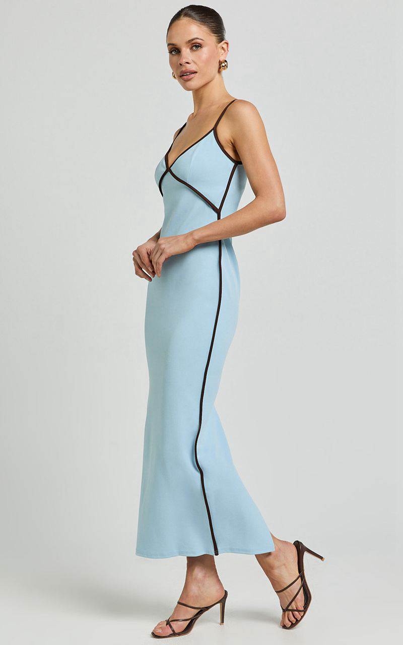 Showpo Ciara Midi Dress - V Neck Sleeveless Slip Dress Blue | GBQMTK941