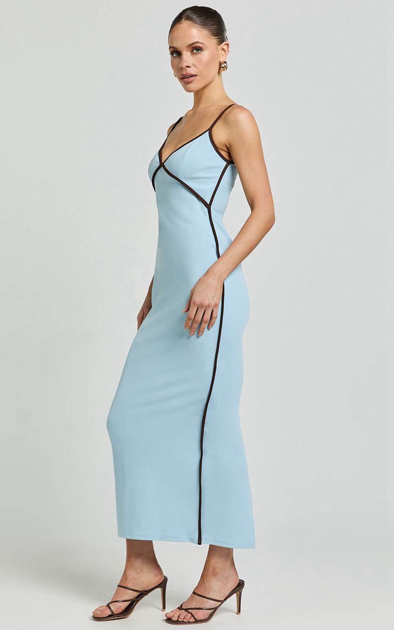 Showpo Ciara Midi Dress - V Neck Sleeveless Slip Dress Blue | GBQMTK941