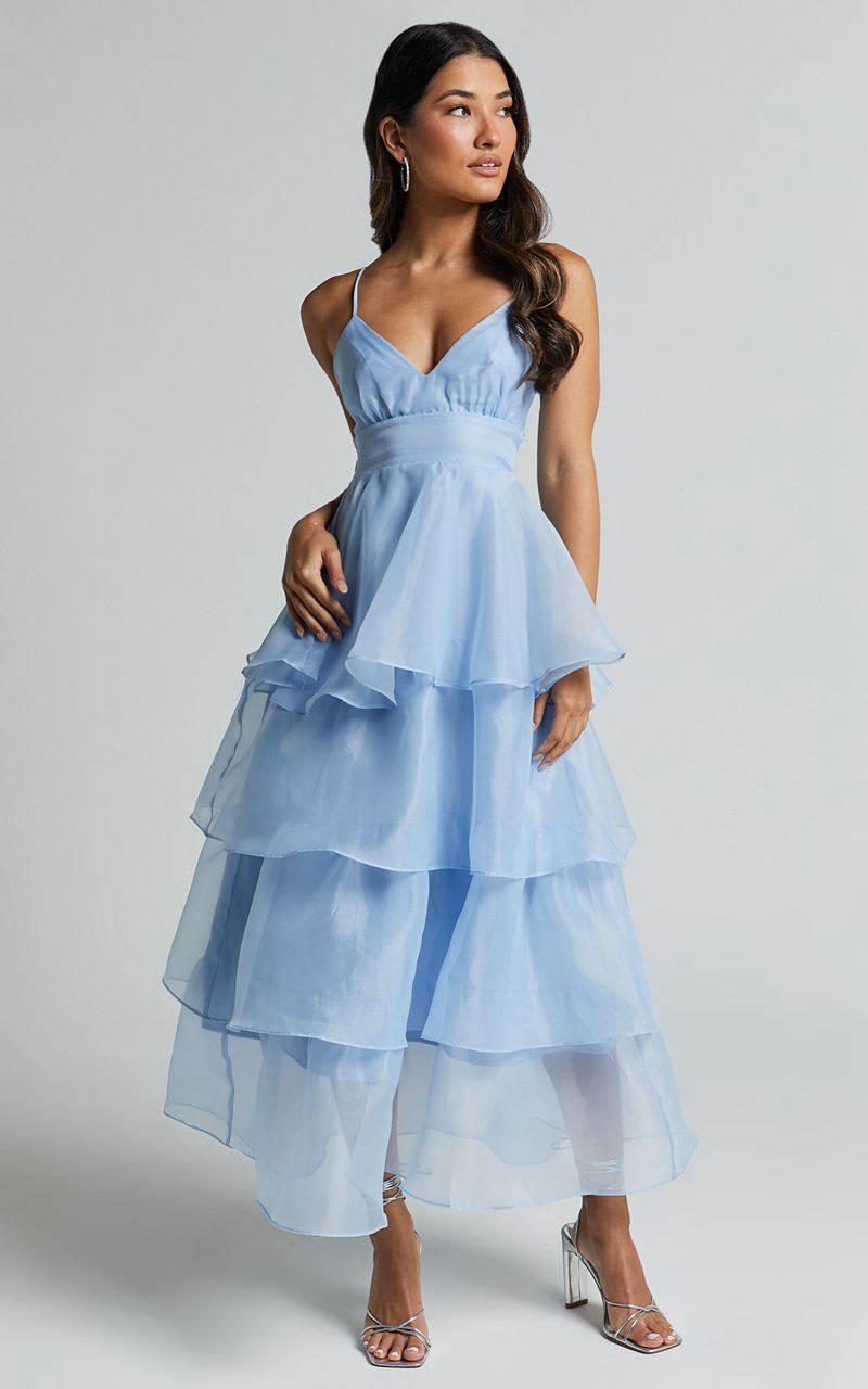 Showpo Cindy Midi Dress - Layered Skirt Dress Pale Blue | QAOJNZ413