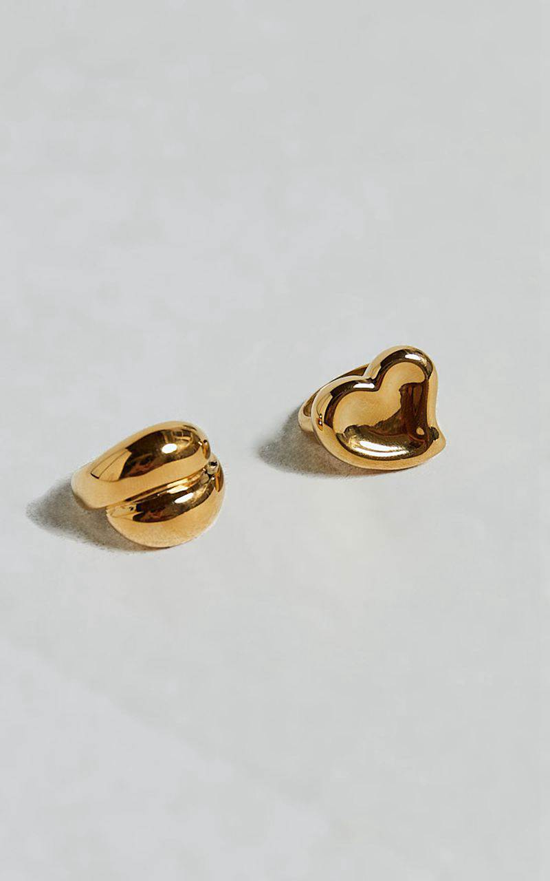 Showpo Claire 2 Ring Pack - Heart Shape Chunky Rings Gold | XFHJLI467