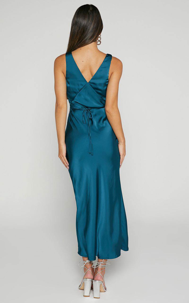 Showpo Clariztina Midi Dress - Deep V Neck With Side Slit Dress Teal | XNFASM437