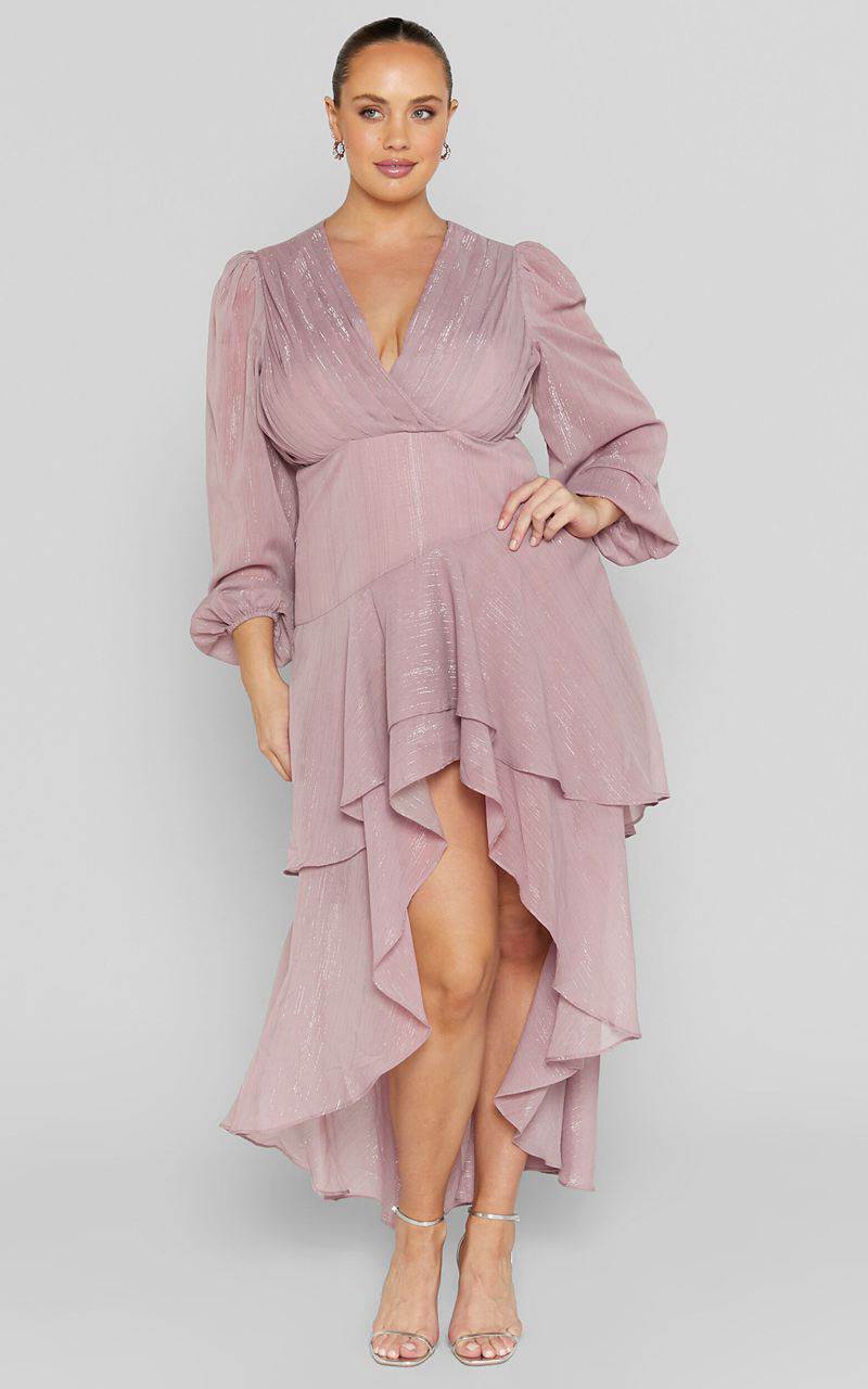 Showpo Claudita Midi Dress - Long Sleeve High Low Hem Dress Dusty Rose | GSUTAY985