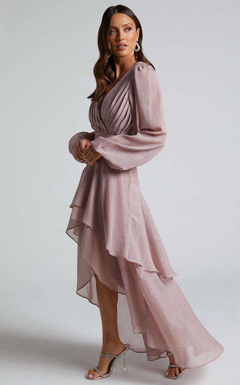 Showpo Claudita Midi Dress - Long Sleeve High Low Hem Dress Dusty Rose | GSUTAY985