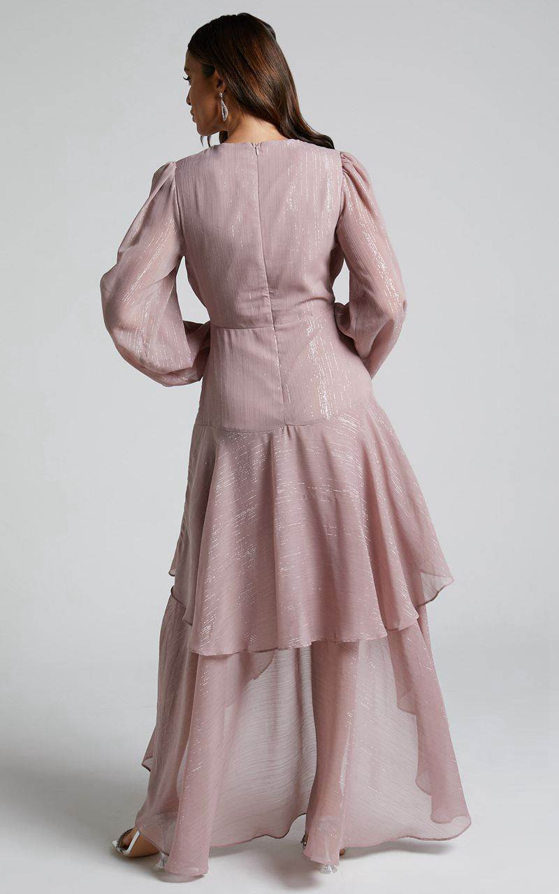 Showpo Claudita Midi Dress - Long Sleeve High Low Hem Dress Dusty Rose | GSUTAY985