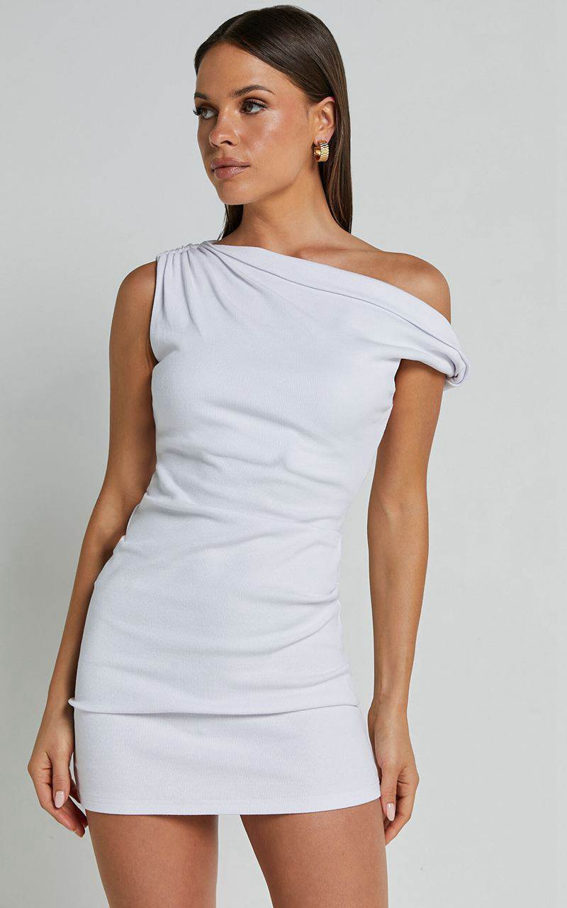 Showpo Clementine Mini Dress - Ribbed Off Shoulder Bodycon Dress White | MVLSCD573