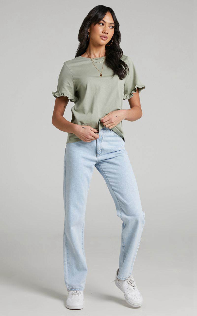 Showpo Closer To Home Tee - Ruffle Sleeve Tee Sage | ZOEBJT928