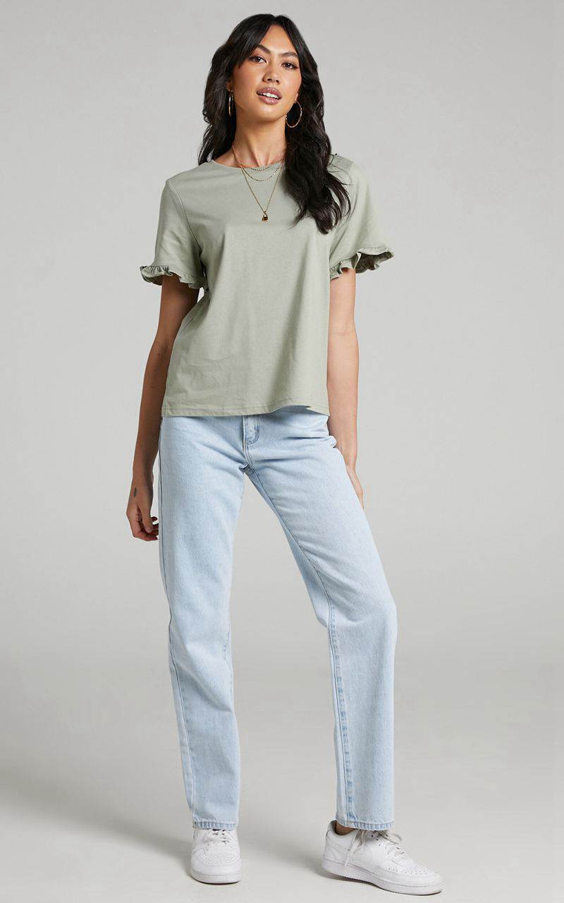 Showpo Closer To Home Tee - Ruffle Sleeve Tee Sage | ZOEBJT928