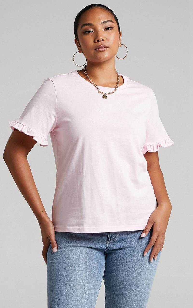 Showpo Closer To Home Tee - Ruffle Sleeve Tee Pale Pink | GQKVAP364