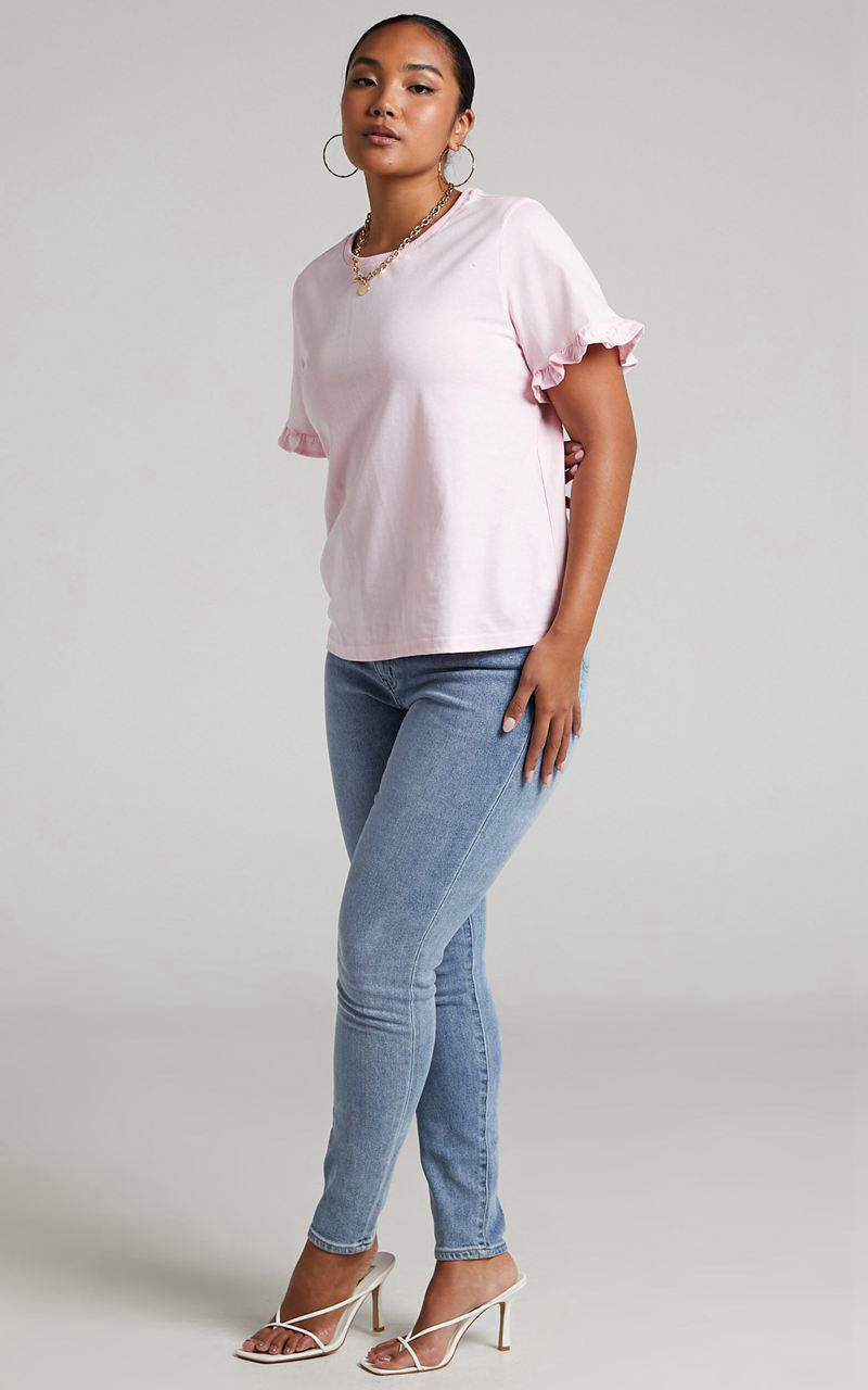 Showpo Closer To Home Tee - Ruffle Sleeve Tee Pale Pink | GQKVAP364