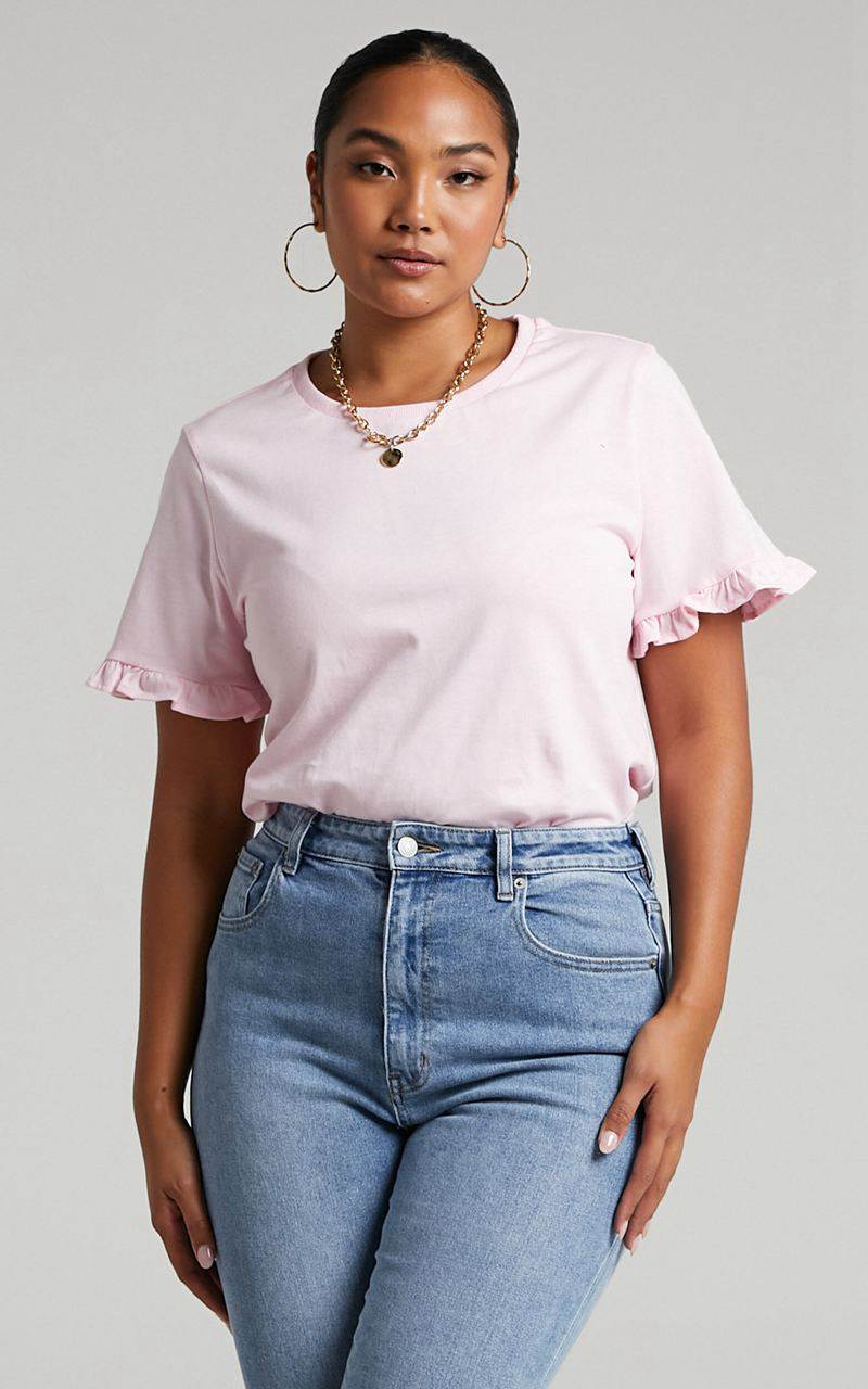 Showpo Closer To Home Tee - Ruffle Sleeve Tee Pale Pink | GQKVAP364