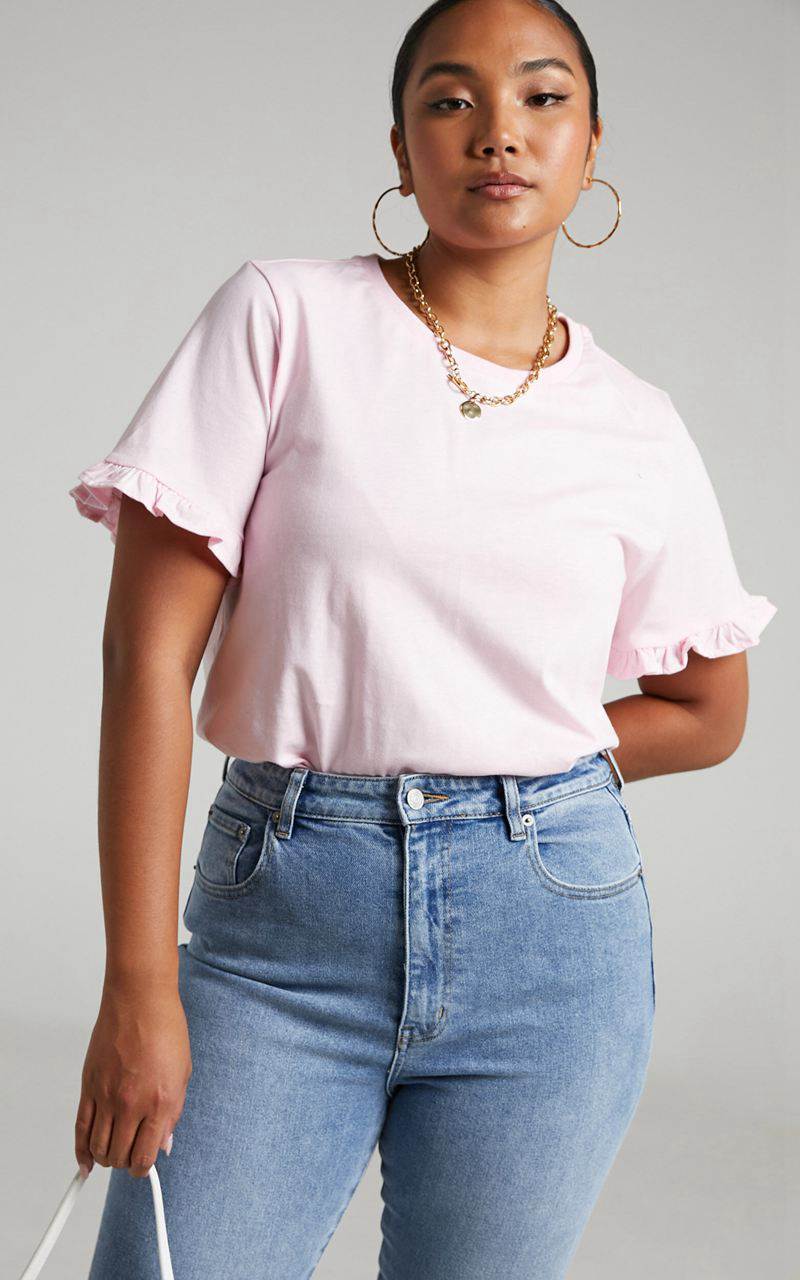 Showpo Closer To Home Tee - Ruffle Sleeve Tee Pale Pink | GQKVAP364