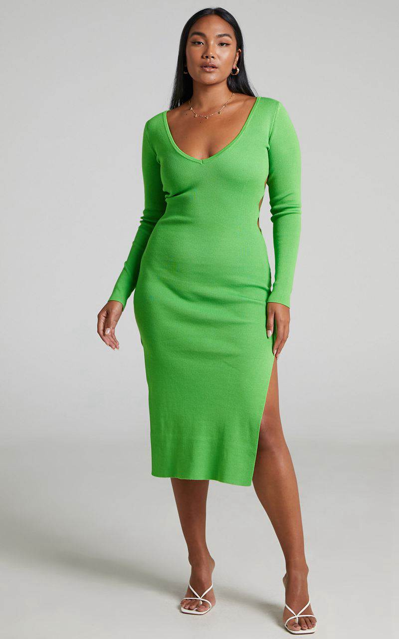 Showpo Clymene Midi Dress - Side Cut Out Knit Dress Lime | MSRJQV385