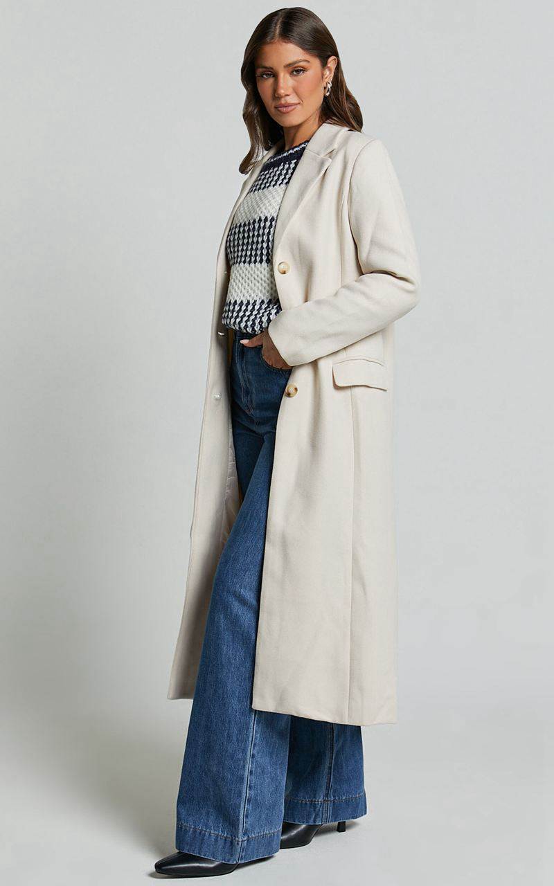 Showpo Colby Coat - Tailored Longline Coat Stone | LYDEWZ097