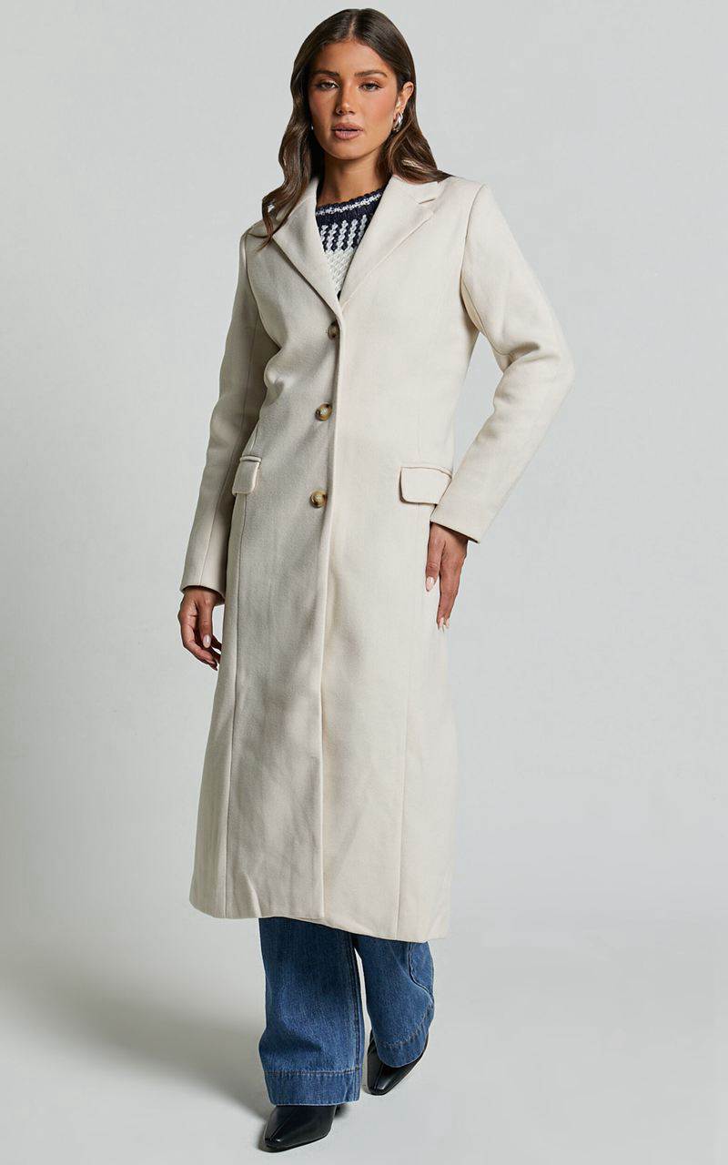 Showpo Colby Coat - Tailored Longline Coat Stone | LYDEWZ097