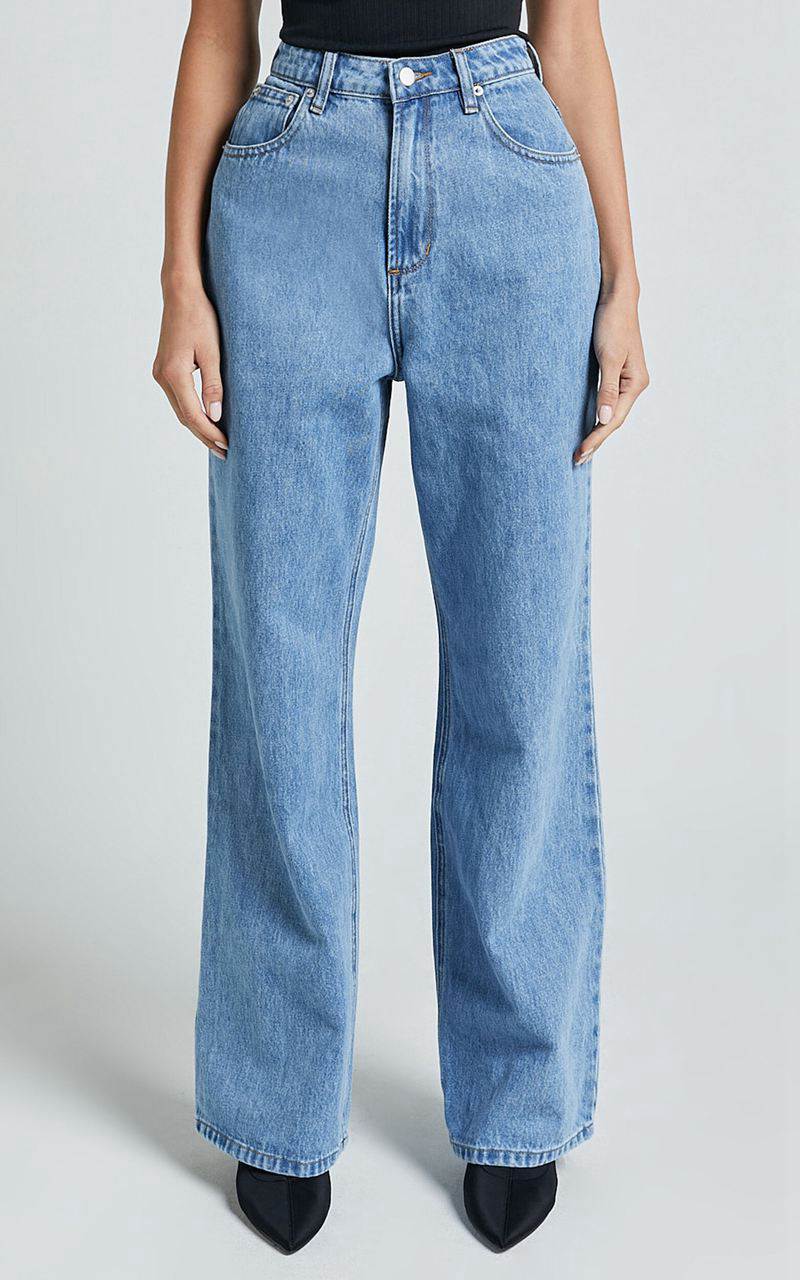 Showpo Cole Jeans - High Waist Relaxed Wide Leg Recycled Denim Jeans Mid Blue Wash | NVLQST768