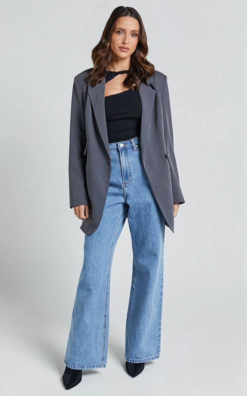 Showpo Cole Jeans - High Waist Relaxed Wide Leg Recycled Denim Jeans Mid Blue Wash | NVLQST768