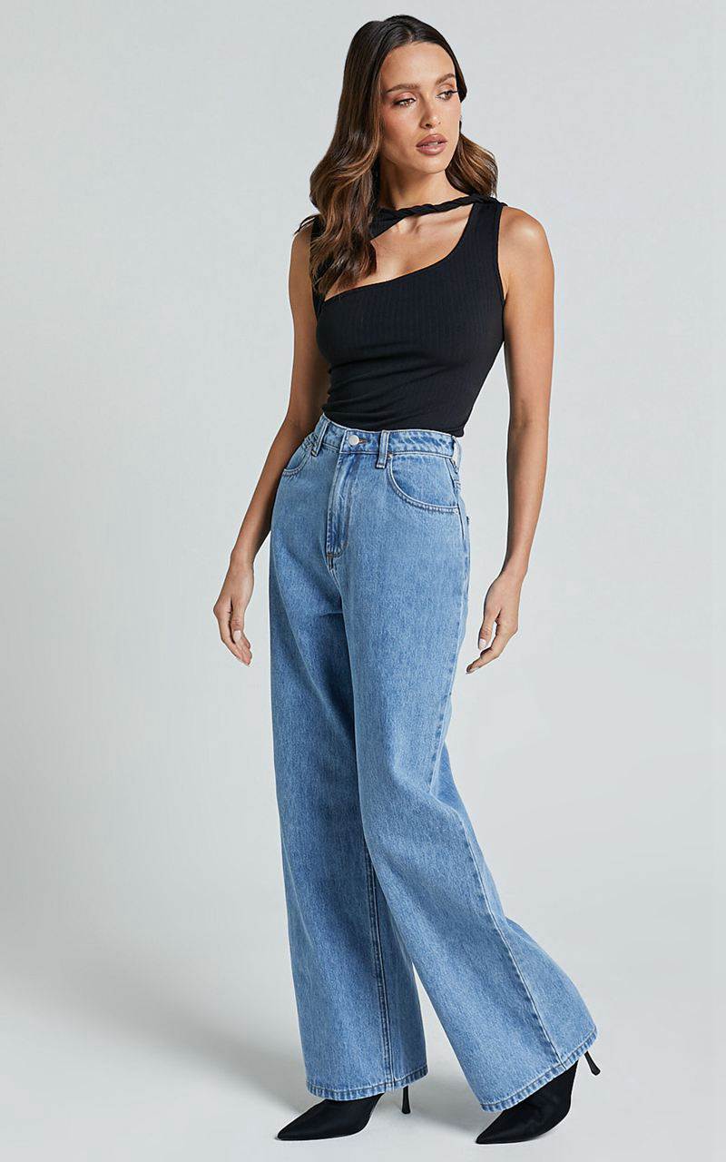 Showpo Cole Jeans - High Waist Relaxed Wide Leg Recycled Denim Jeans Mid Blue Wash | NVLQST768