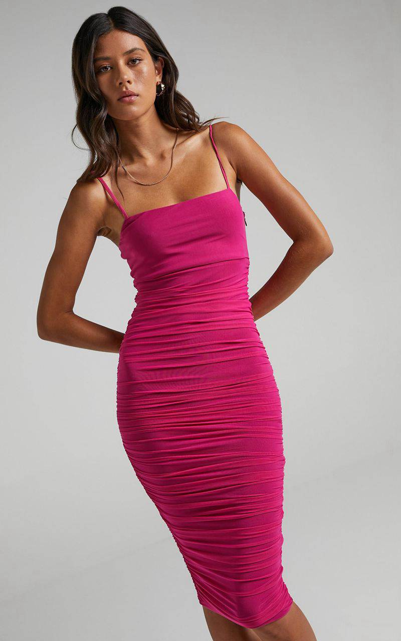 Showpo Coming For You Midi Dress - Mesh Dress Hot Pink Mesh | AHZULK819