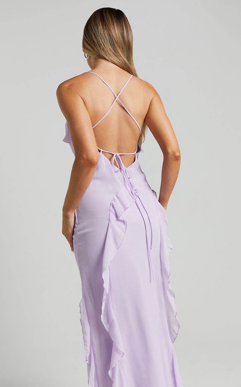 Showpo Connie Midi Dress- Ruffle Detail Dress Lilac | KIXOMN459